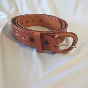 Unbranded Mens 42" Brown Hand Tooled Woven Leather Belt Southwestern Western